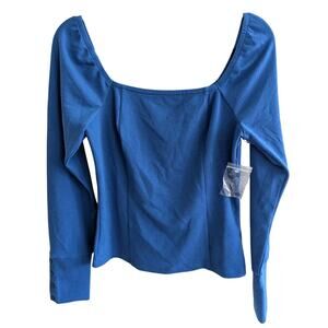Treasure & Bond Women's Square Neck Pullover Top Long Sleeve Blue Size S